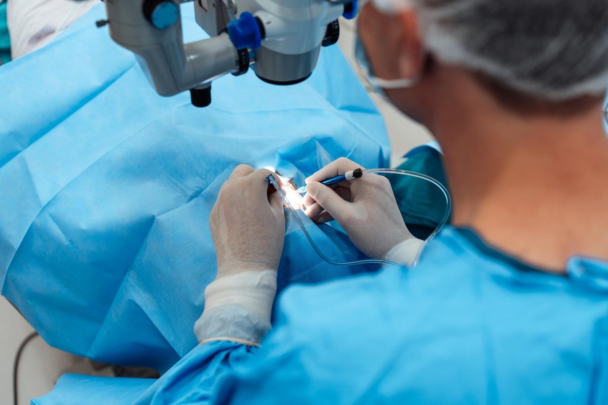 Microscope-guided eye micro-surgery at ShivAnuj Eye Hospital, Vadodara